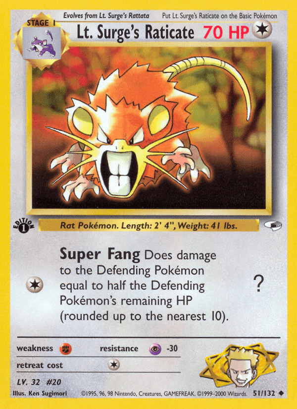 Carta Pokémon Lt. Surge's Raticate 51