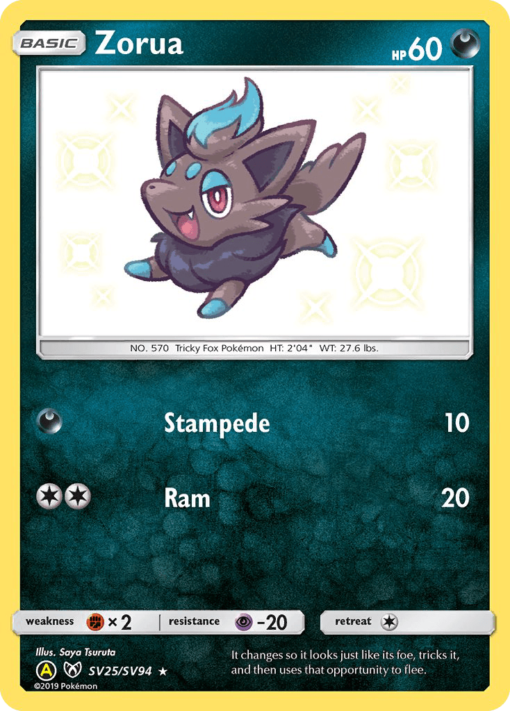 Carta Pokémon Zorua SV25 de Hidden Fates Shiny Vault