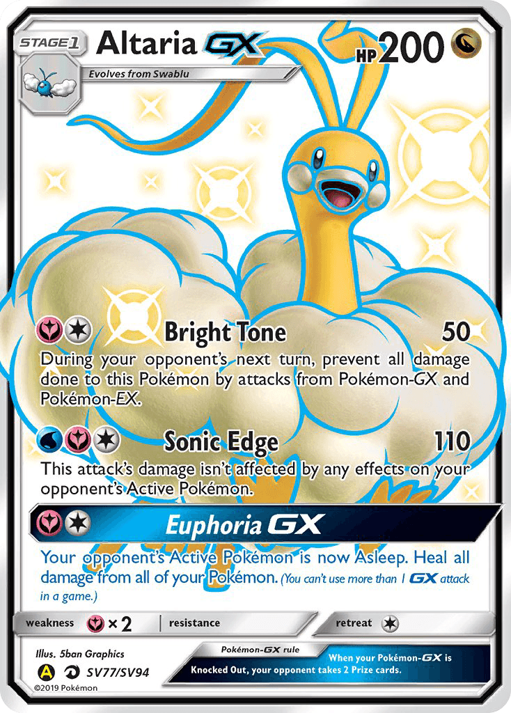 Carta Pokémon Altaria-GX SV77 de Hidden Fates Shiny Vault