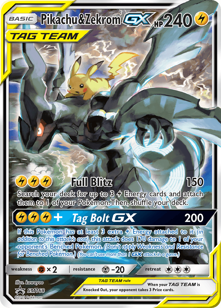 Carta Pokémon Pikachu & Zekrom-GX SM168