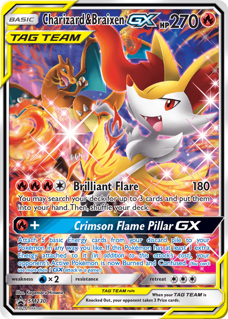 Carta Pokémon Charizard & Braixen-GX SM230 de SM Black Star Promos
