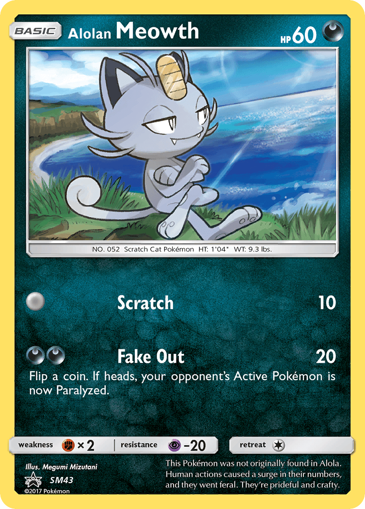 Carta Pokémon Alolan Meowth SM43 de SM Black Star Promos