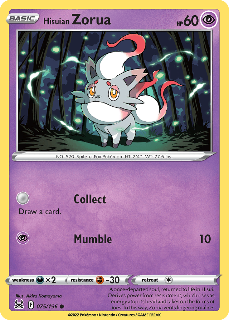 Carta Pokémon Hisuian Zorua 75 de Lost Origin
