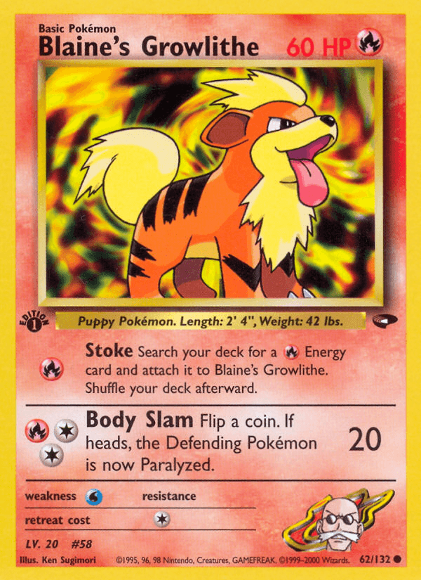 Carta Pokémon Blaine's Growlithe 62 de Gym Challenge