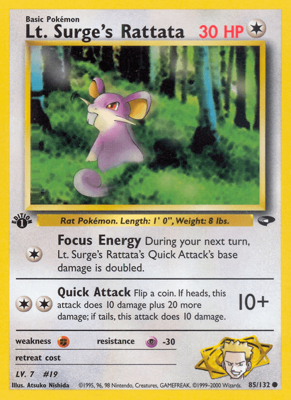 Carta Pokémon Lt. Surge's Rattata 85 de Gym Challenge