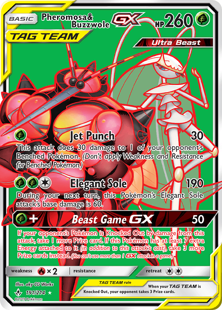 Carta Pokémon Pheromosa & Buzzwole-GX 191