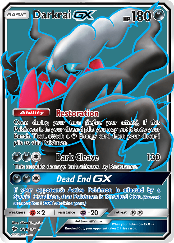 Carta Pokémon Darkrai-GX 139 de Burning Shadows