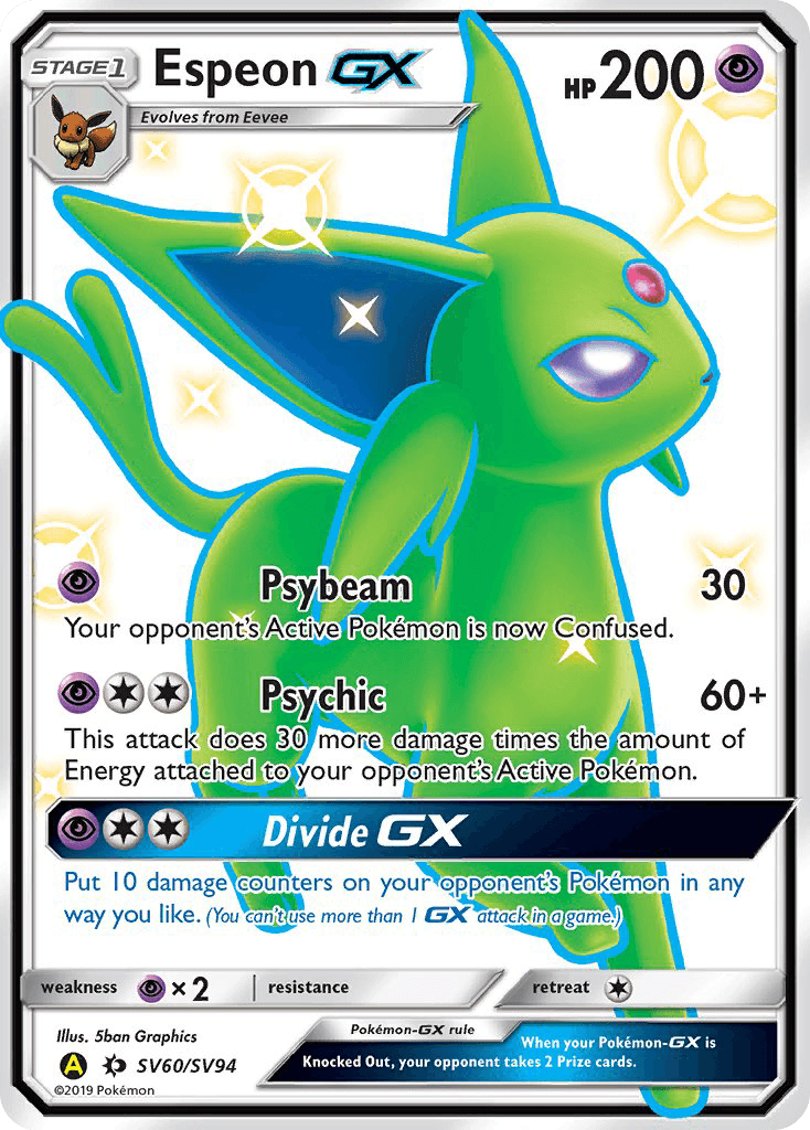 Carta Pokémon Espeon-GX SV60 de Hidden Fates Shiny Vault