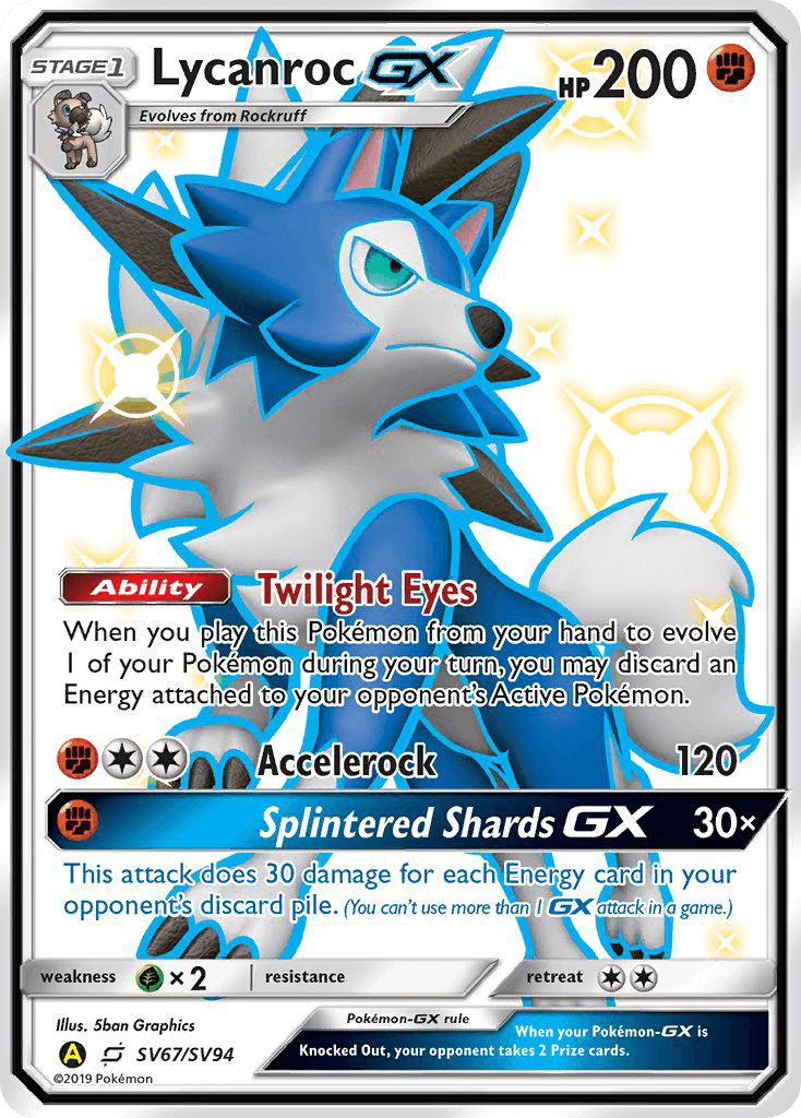 Carta Pokémon Lycanroc-GX SV67 de Hidden Fates Shiny Vault