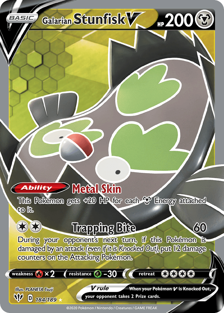 Carta Pokémon Galarian Stunfisk V 184 de Darkness Ablaze