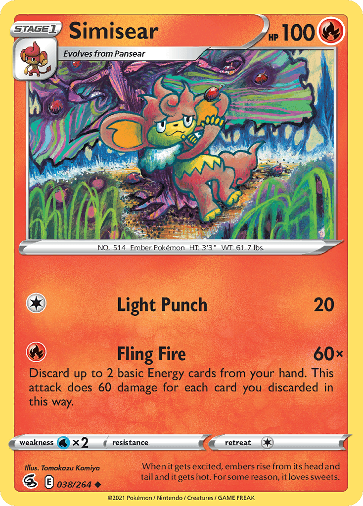 Carta Pokémon Simisear 38 de Fusion Strike